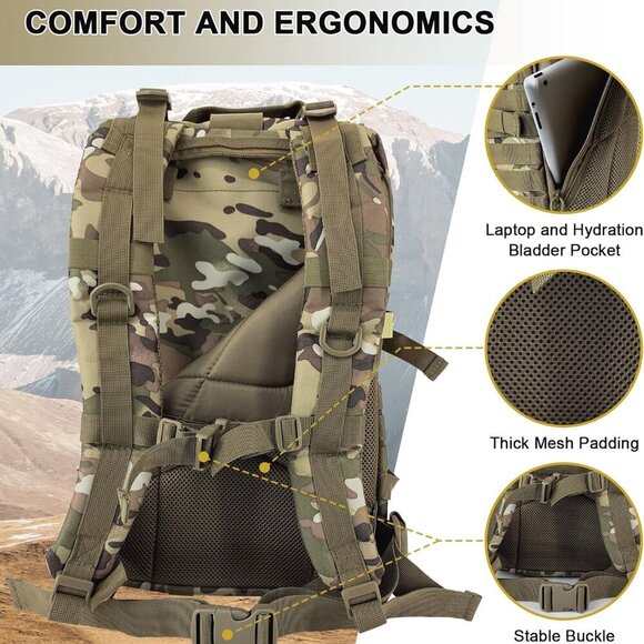 Tactical Assault Backpack Military Molle 40L Waterproof Camping Rucksack - Picture 6 of 8
